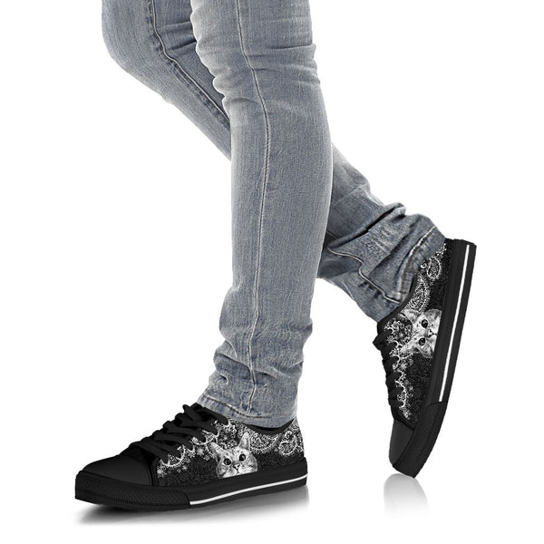 Cat Paisley Black White Low Top  Black Shoes