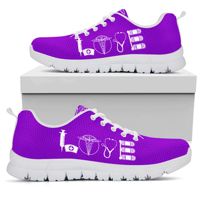 Nurse- Love All Purple Sneakers, Running Shoes, Shoes For Women, Shoes For Men, Custom Shoes- Love Sneakers