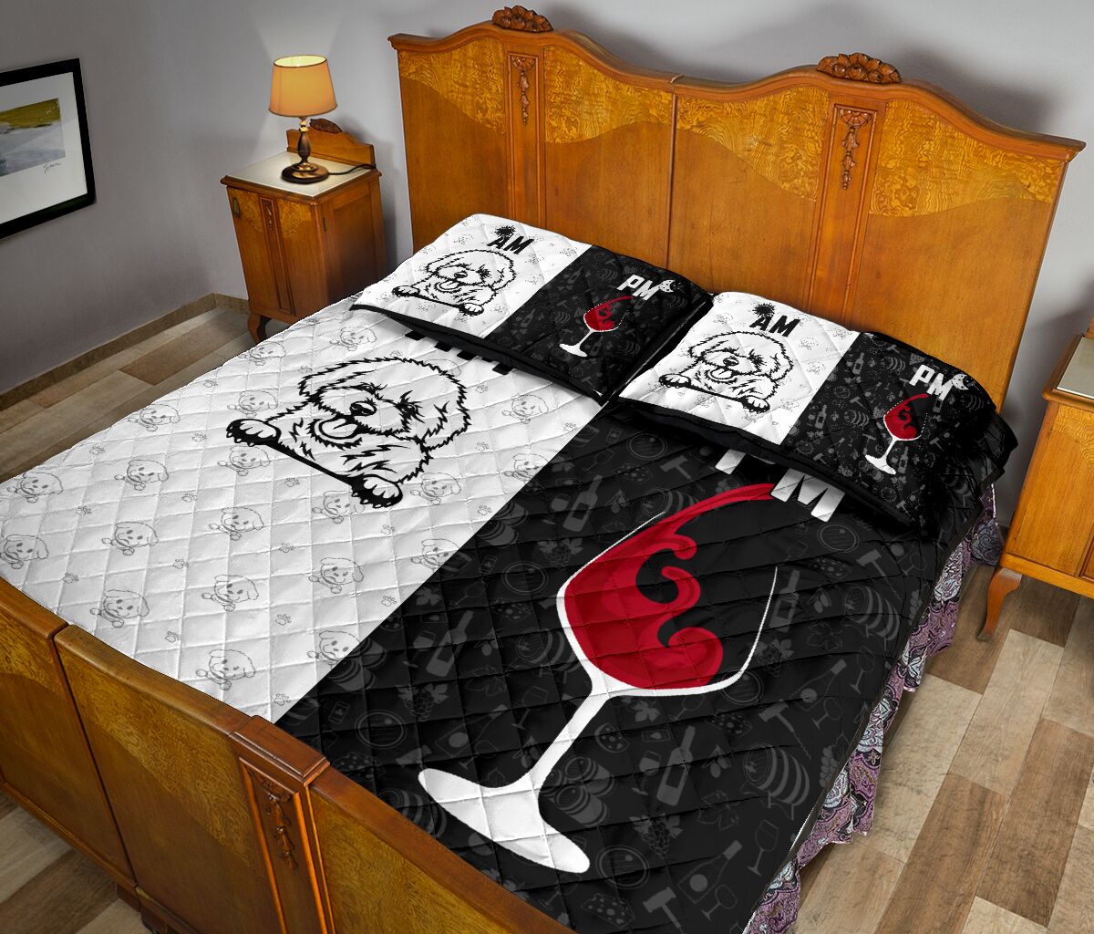 Bichon Frise Dog Black And White Style Quilt Bed Set - Love Quilt Bedding Set