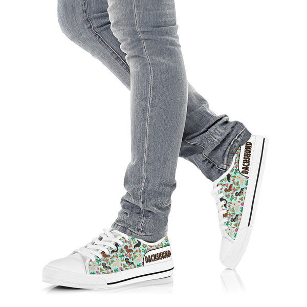 Dachshund Flower Pattern Low Top Shoes - Love Low Top Shoes