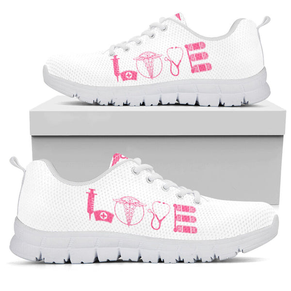 Nurse Practitioner- Love Pink White Sneakers, Running Shoes, Shoes For Women, Shoes For Men- Love Sneakers