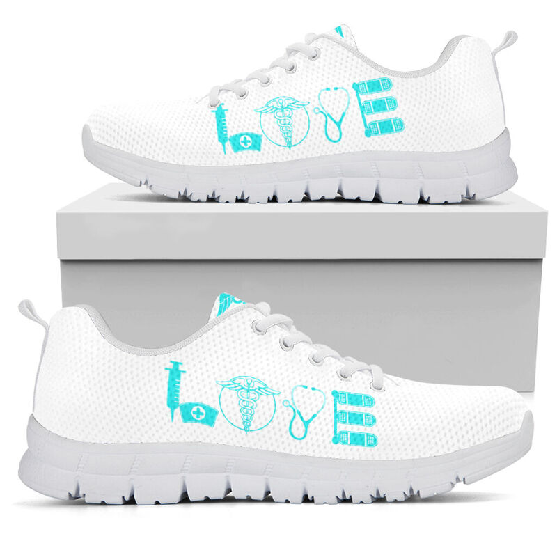 Nurse- Love Light Blue White Sneakers, Running Shoes, Shoes For Women, Shoes For Men, Custo- Love Sneakers