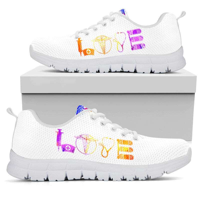 Nurse- Love Water Color Sneakers, Running Shoes, Shoes For Women, Shoes For Men, Custom Shoe- Love Sneakers