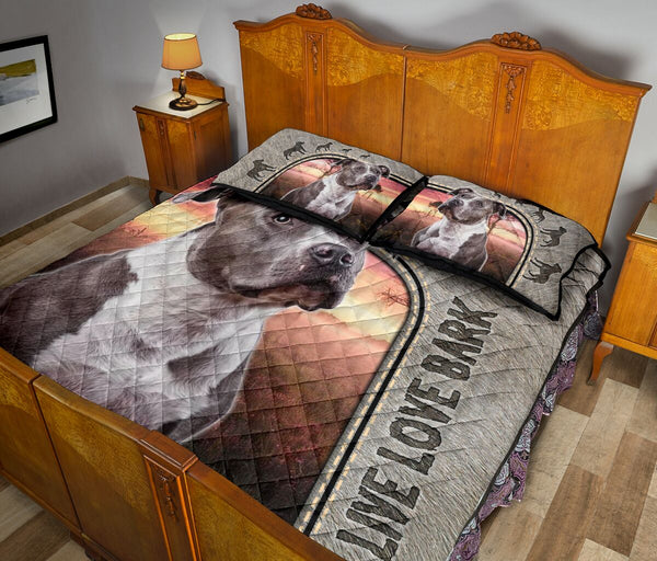 Live Love Bark Pitbull - Bed Set- Love Quilt Bedding Set