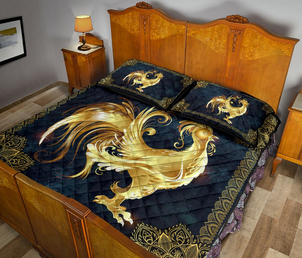 Chicken Mandala Gold Art Style Quilt Bed Set - Love Quilt Bedding Set