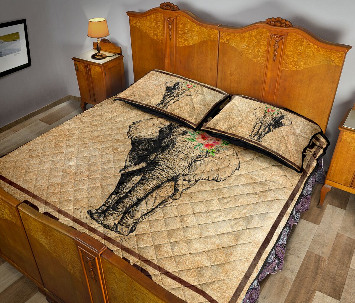 Elephant Pen Art Style Quilt Bed Set - Love Quilt Bedding Set