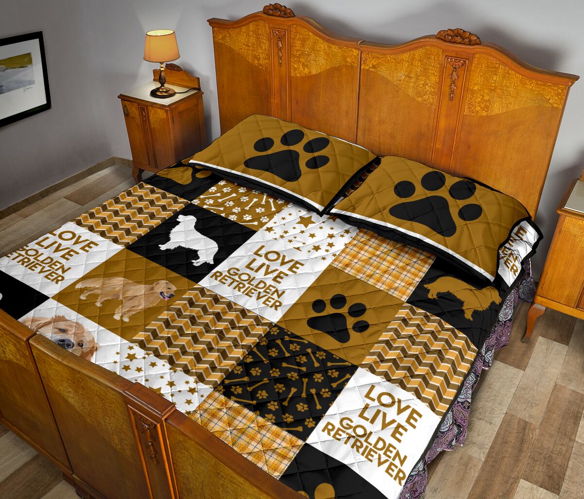 Quilt Bed Set - Golden Retriever 9 - Love Quilt Bedding Set