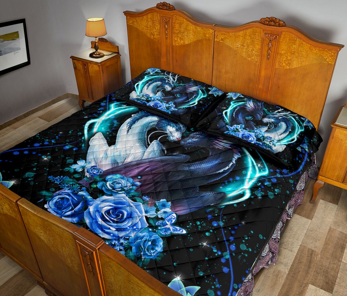 Dragon Flower Quilt Bed Set - Love Quilt Bedding Set