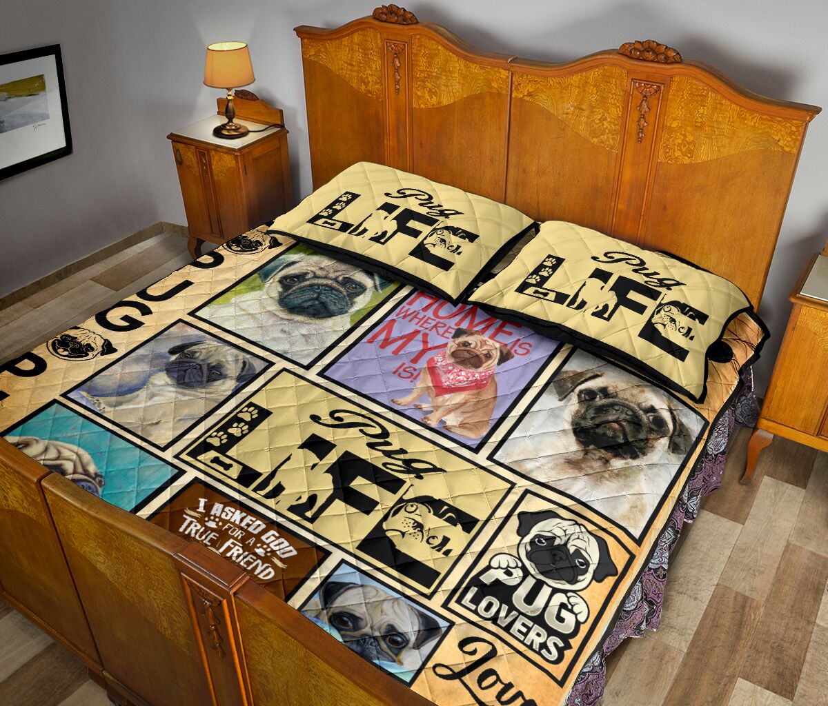 Pug Dog Life - Quilt Bed Set - Love Quilt Bedding Set