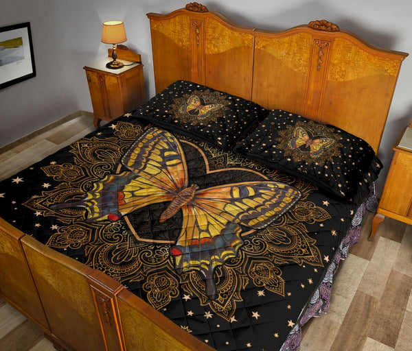 Butterfly Mandala Gold Art Style Quilt Bed Set - Love Quilt Bedding Set