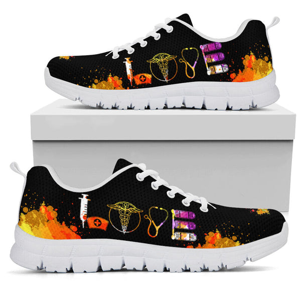 Nurse Love Art Sole White Sneakers, Running Shoes, Shoes For Women, Shoes For Men, Custom Sh- Love Sneakers
