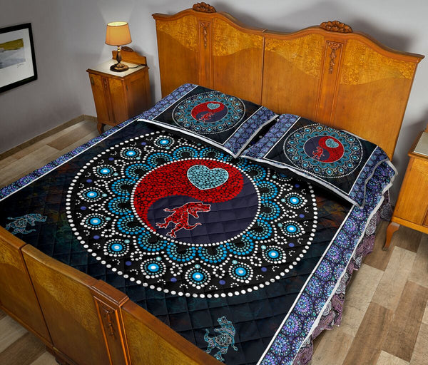 Dinosaur Mandala Ying And Yang Style Quilt Bed Set - Love Quilt Bedding Set