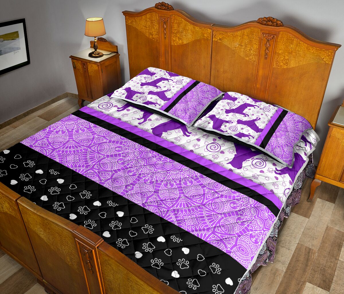 Boston Terriers Purple - Bed Set - Love Quilt Bedding Set