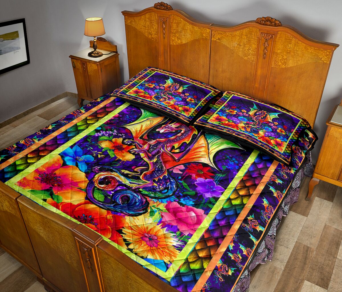 Colorful Dragon Quilt Bed Set - Love Quilt Bedding Set