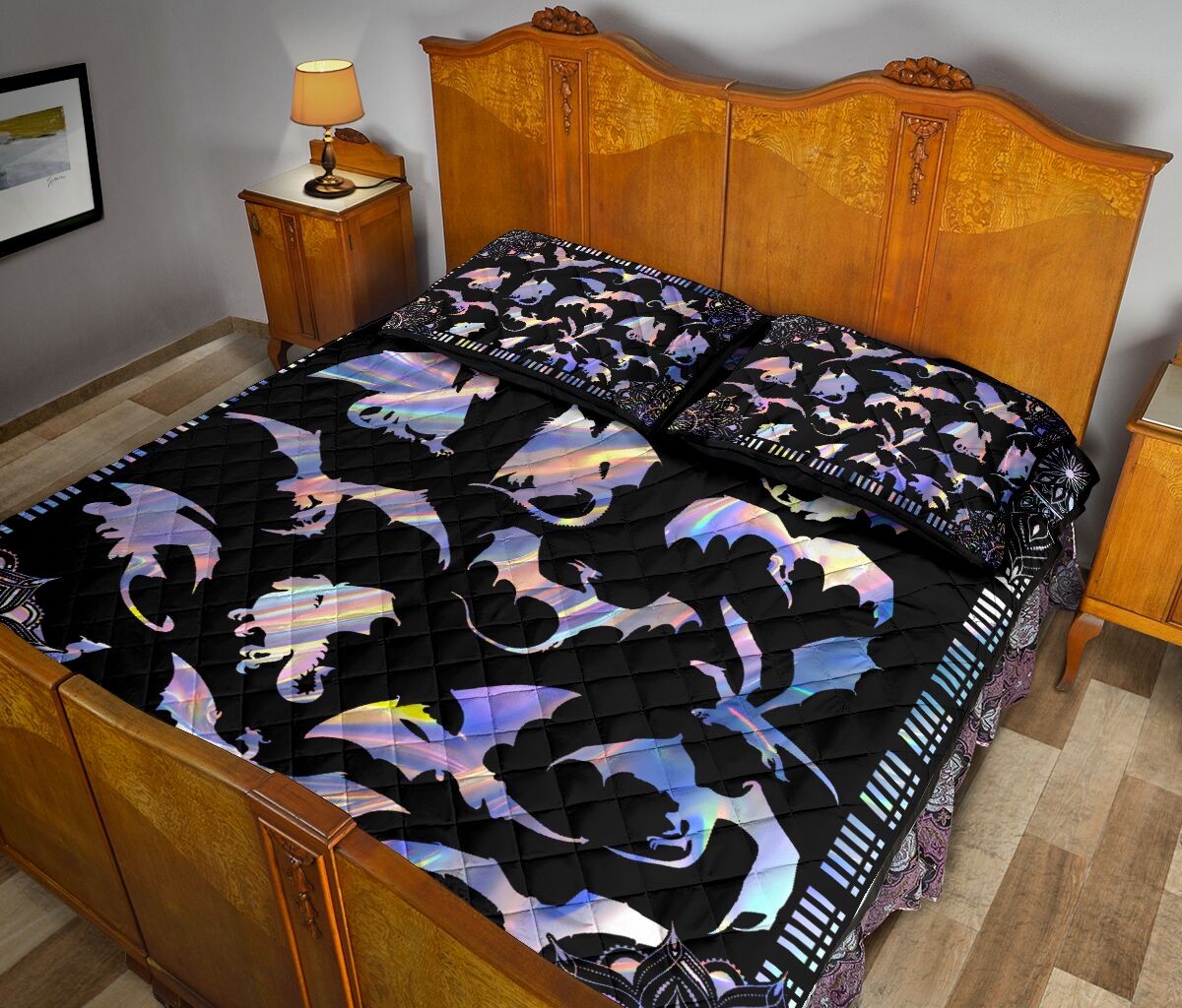 Dragon Hologram Style Quilt Bed Set - Love Quilt Bedding Set