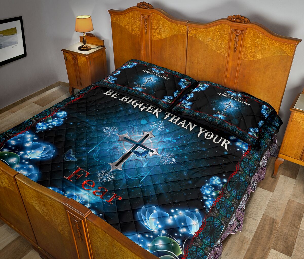 God Cross Flower Quilt Bed Set - Love Quilt Bedding Set