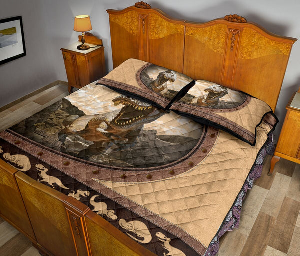 Dinosaurs Leather Heart Style Quilt Bed Set - Love Quilt Bedding Set