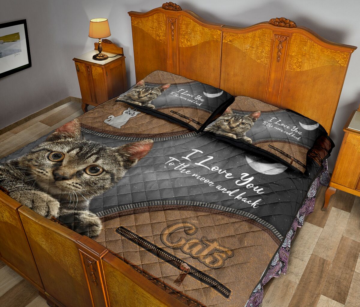 Cats Leather Quilt Bed Set - Love Quilt Bedding Set