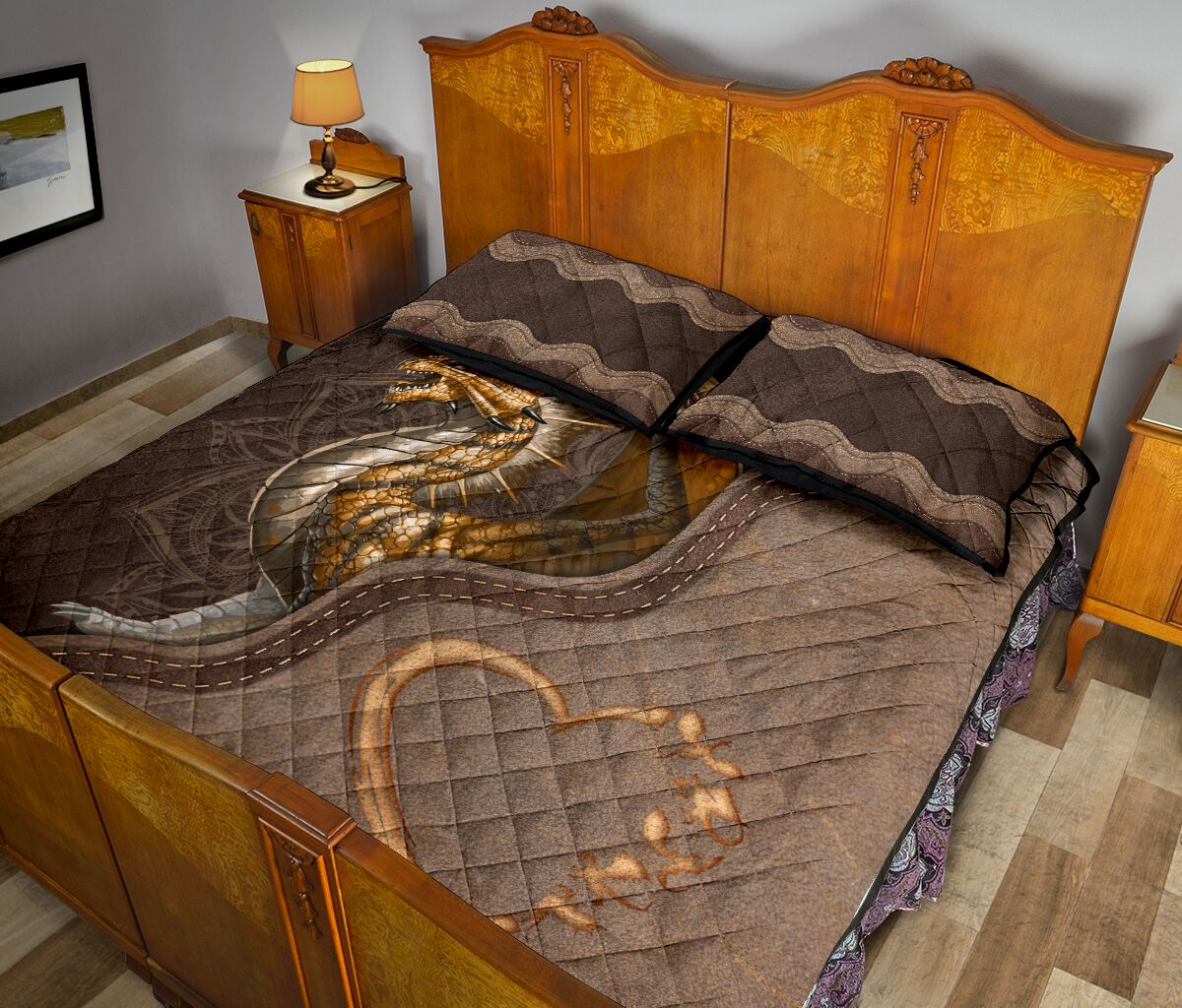 Dragon Animal Leather Quilt Bed Set - Love Quilt Bedding Set