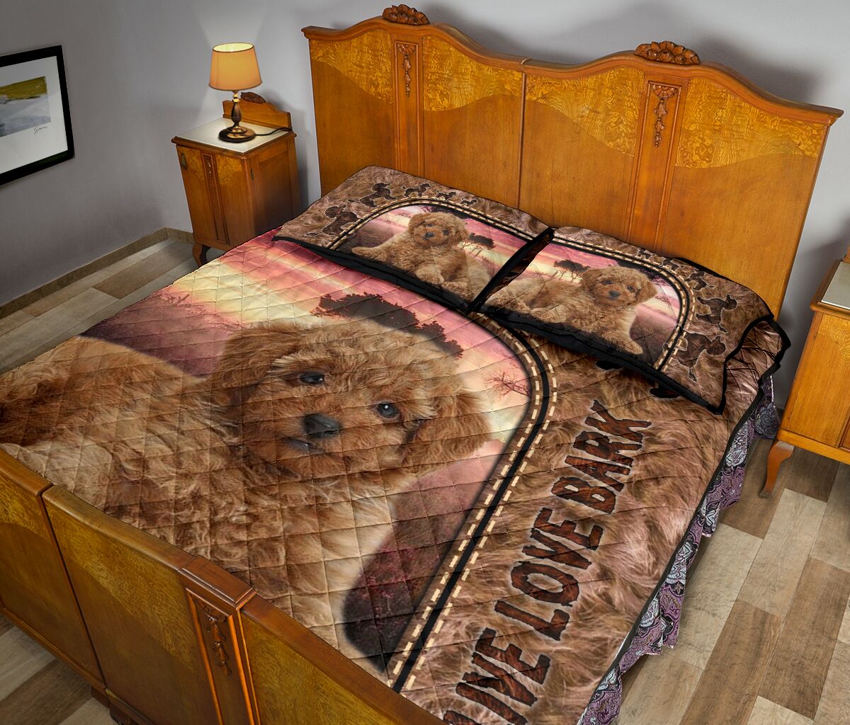 Live Love Bark Poodle- Bed Set - Love Quilt Bedding Set