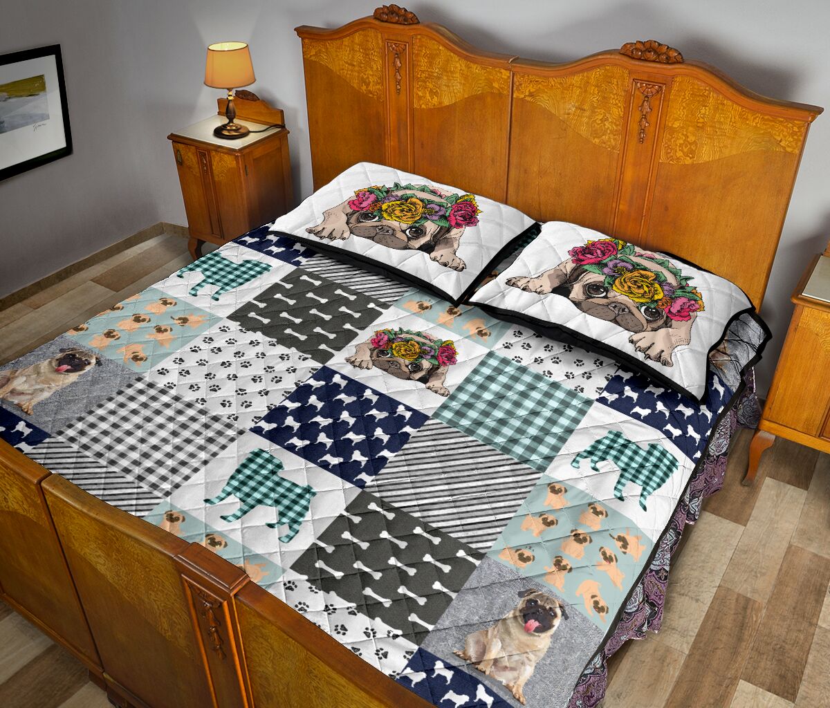 Pug Square Pattern - Bed Set - Love Quilt Bedding Set