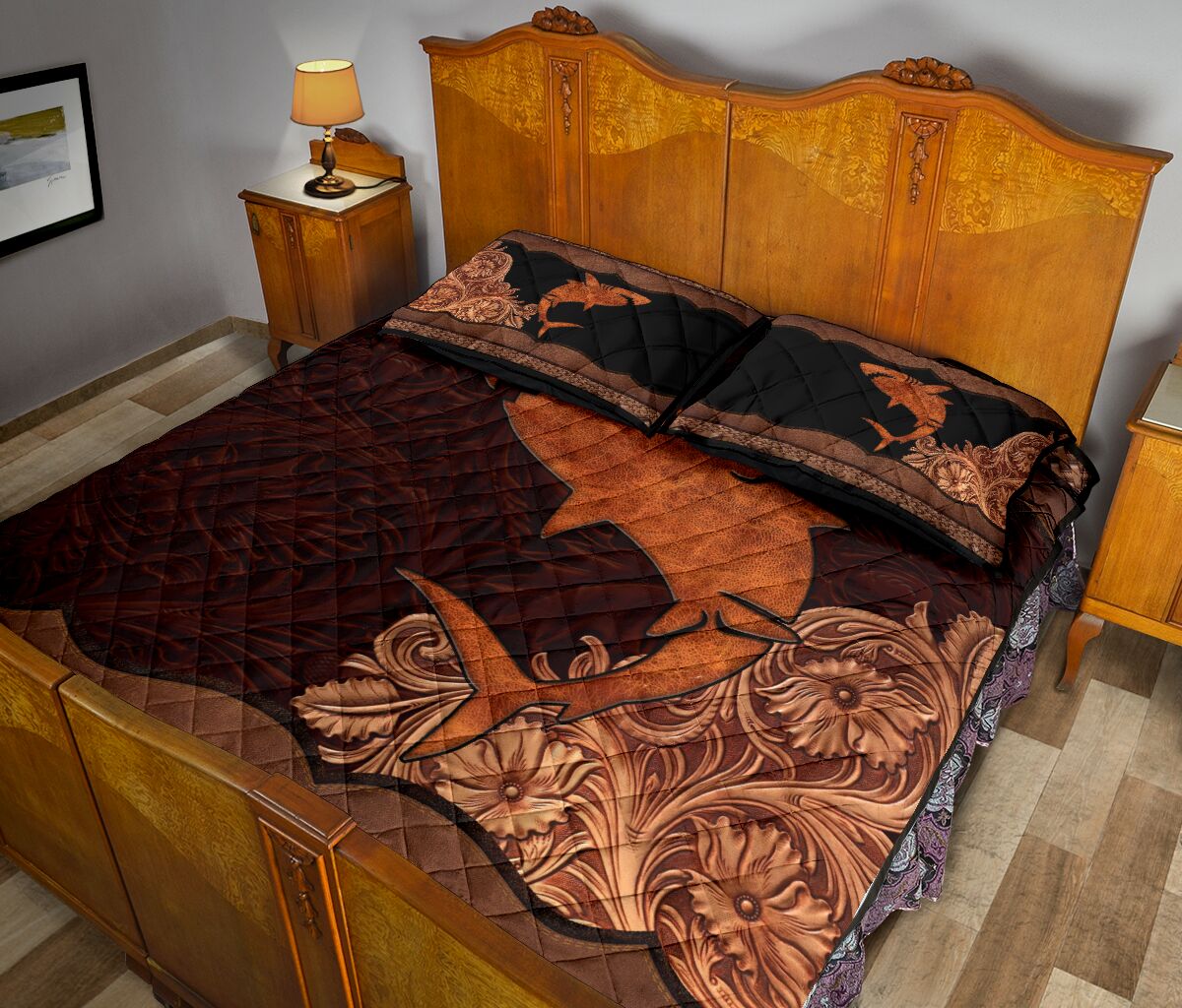 Shark Carving Leather Skin Style Quilt Bed Set - Love Quilt Bedding Set