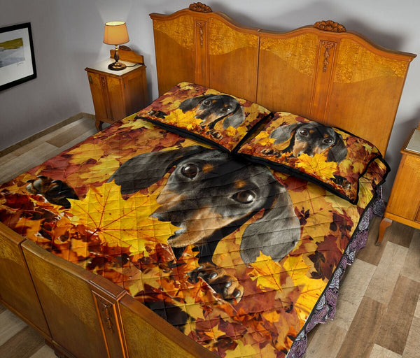 Dachshund And Leaves - Bed Set- Love Quilt Bedding Set