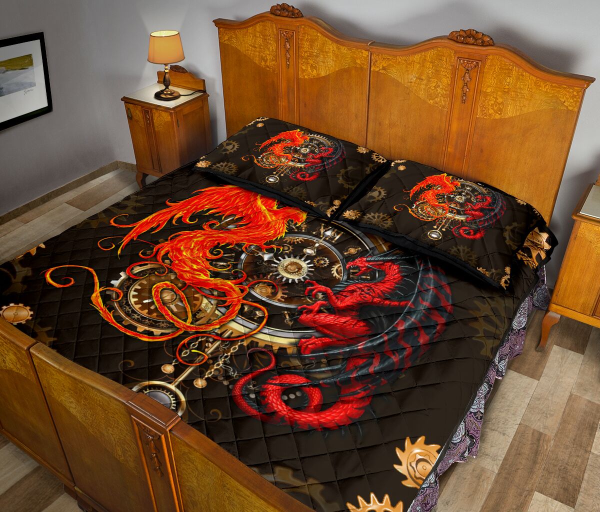Dragon Couple Steampunk Quilt Bed Set - Love Quilt Bedding Set
