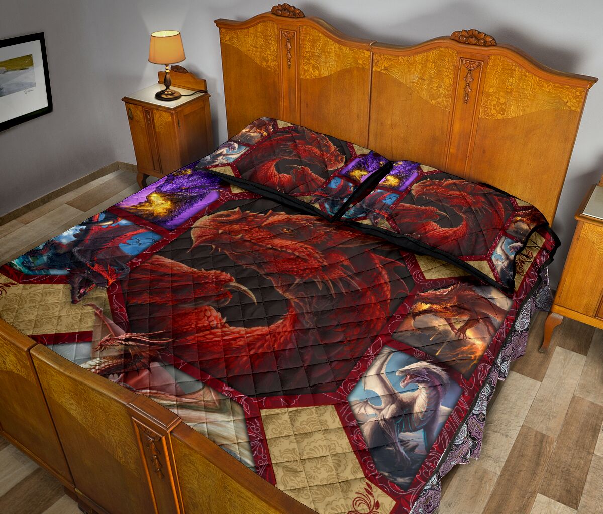 Dragon Pattern Style Quilt Bed Set - Love Quilt Bedding Set