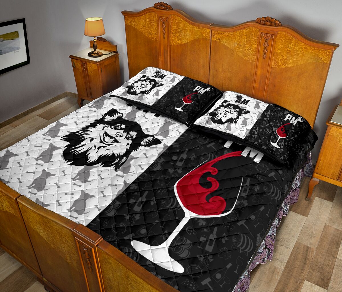 Chihuahua Long Haired Black And White Style Quilt Bed Set - Love Quilt Bedding Set