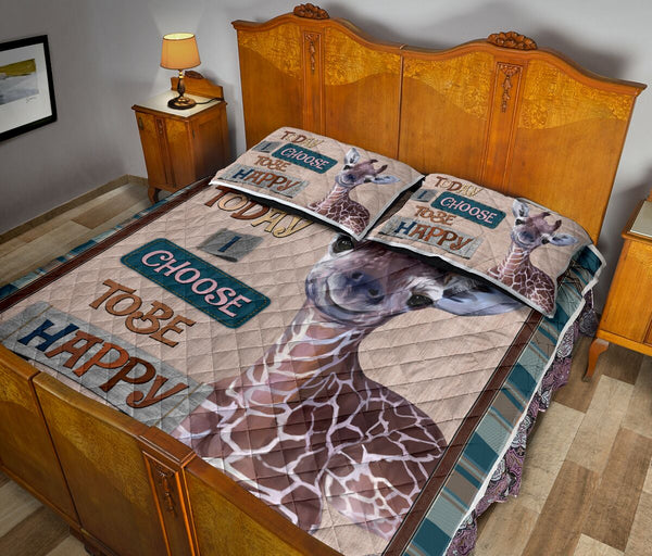 Giraffe Today I Choose Tobe Happy Quilt Bed Set - Love Quilt Bedding Set