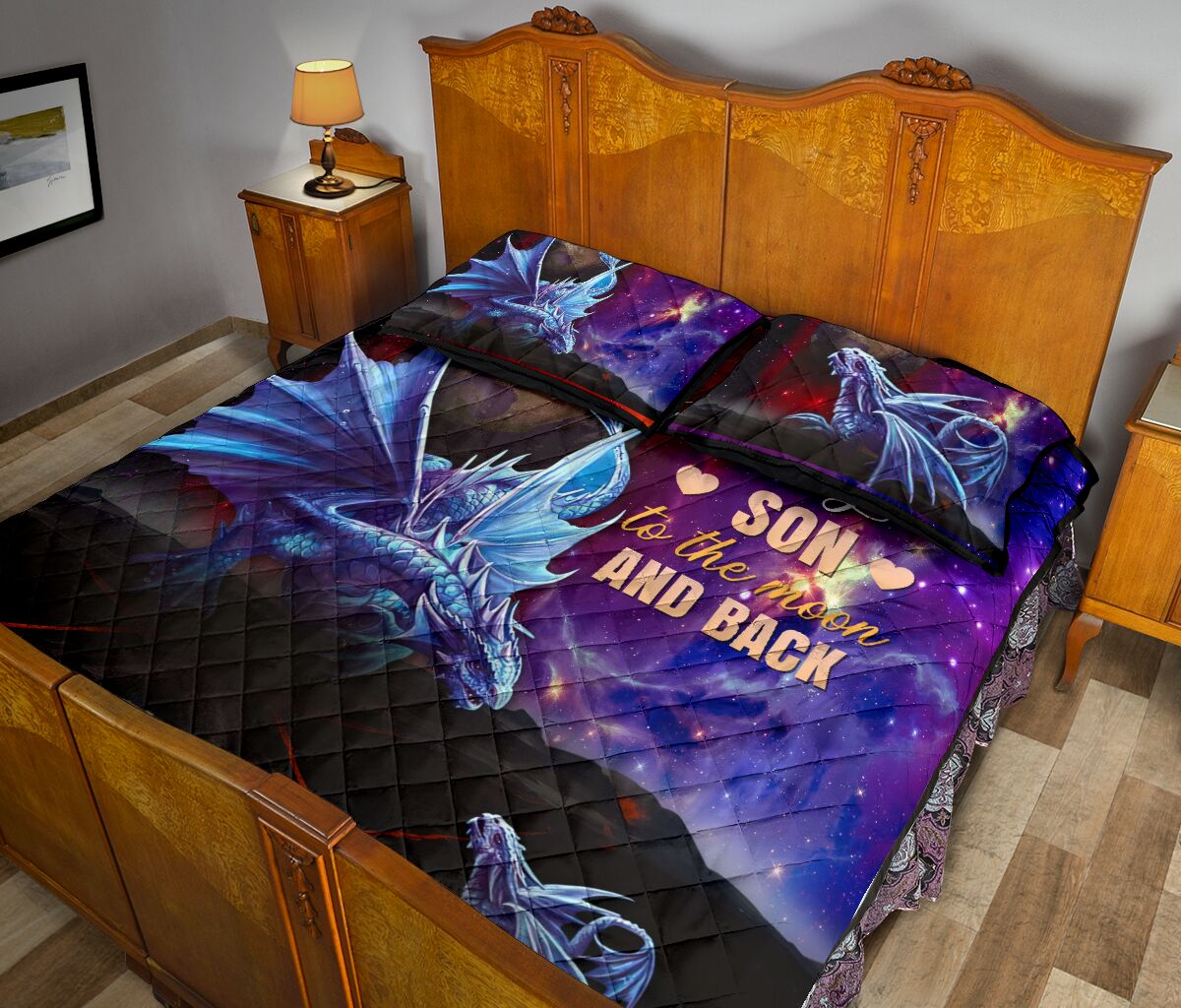 Draogn I Love You Son Quotes Galaxy Style Quilt Bed Set - Love Quilt Bedding Set