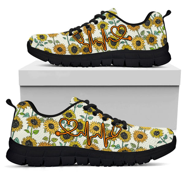 Nurse Hb Sunflower Pattern Sneakers, Running Shoes, Shoes For Women, Shoes For Men, Custom S- Love Sneakers