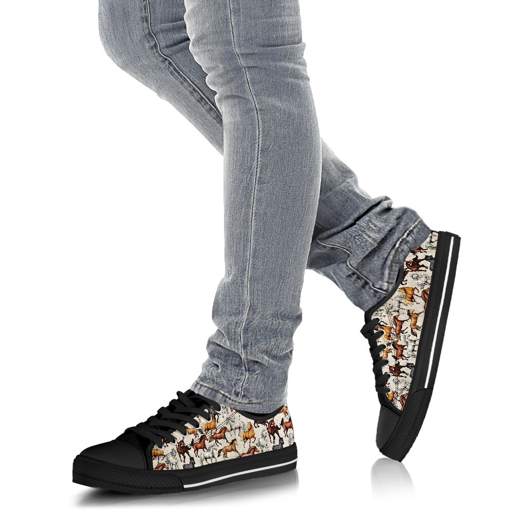 Horse Pattern Low Top  Black Shoes