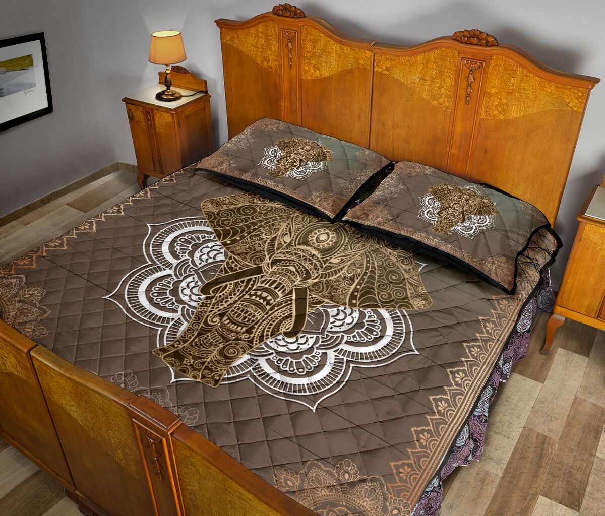 Elephant Gold Mandala Style Quilt Bed Set- Love Quilt Bedding Set
