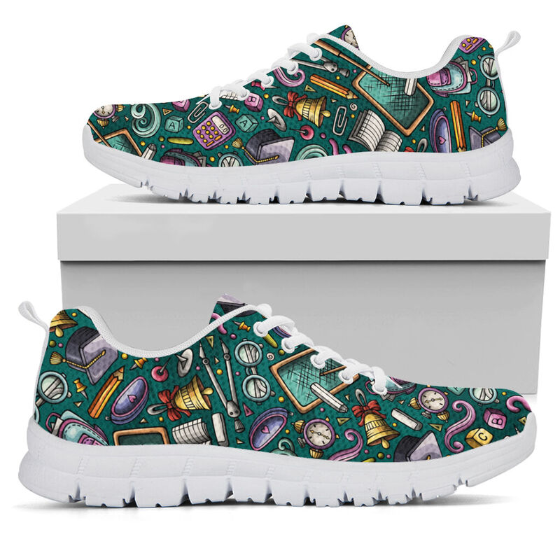 Taecher Pattern Green Drawing Shoes Sneakers, Runni- Love Sneakers