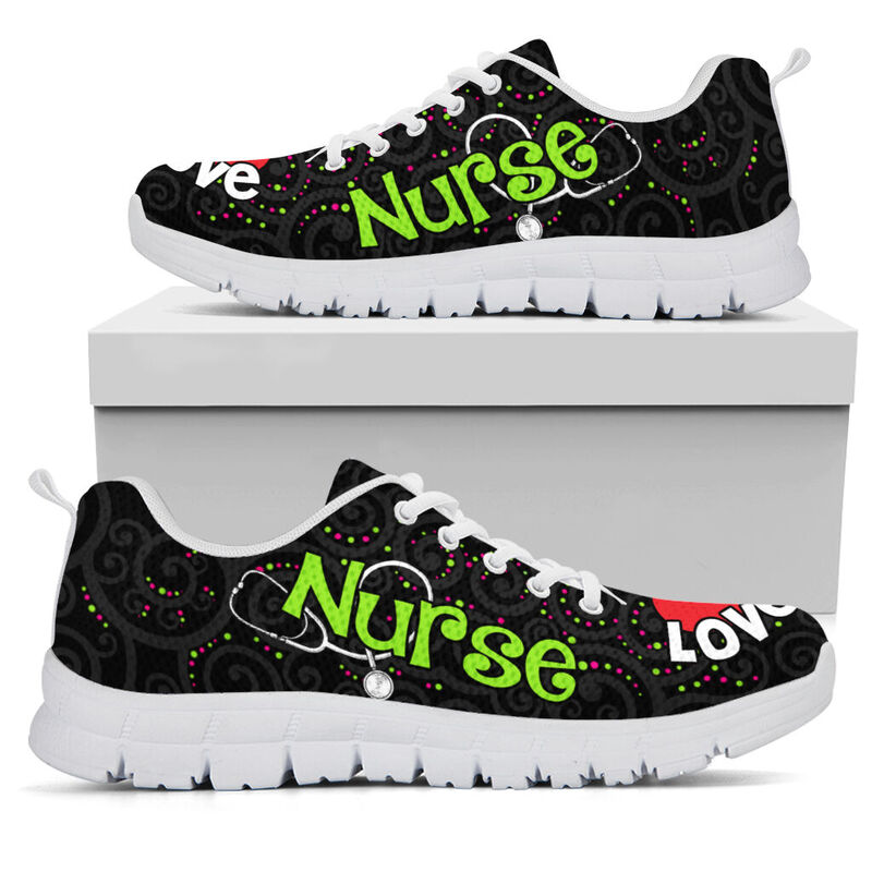 Nurse Love Inspire Black Sneakers, Running Shoes, Shoes For Women, Shoes For Men, Custom Sh- Love Sneakers