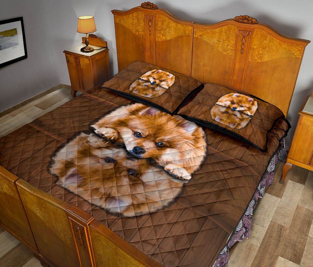 Pomeranian Dog Shadow Style Quilt Bed Set - Love Quilt Bedding Set