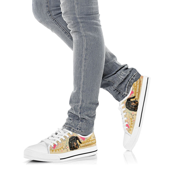 Dachshund In Drawing Background - Low Top Shoe - Love Love Top Shoes