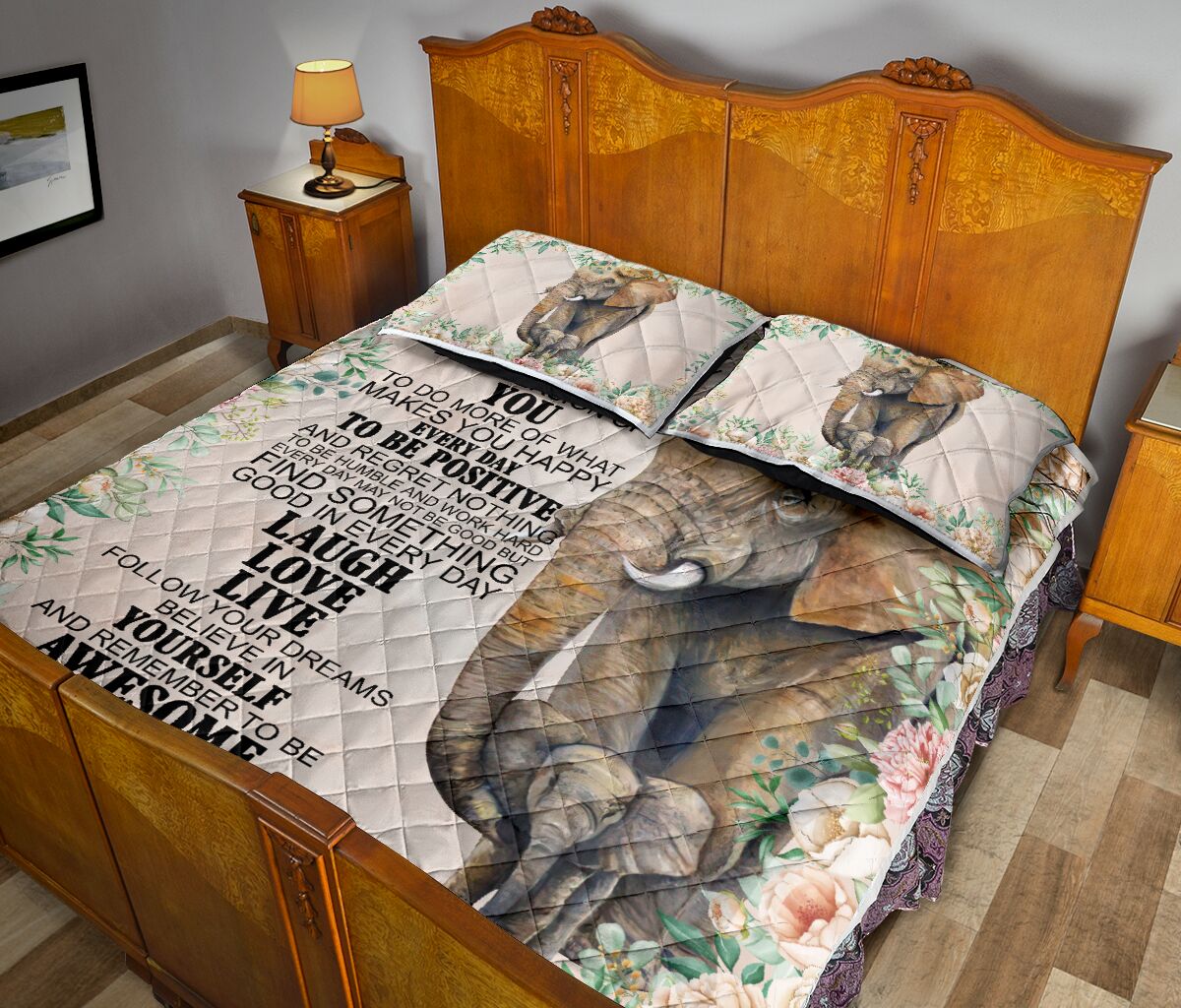 Elephant Laugh Love Live Funny Flower Art Quilt Bed Set- Love Quilt Bedding Set
