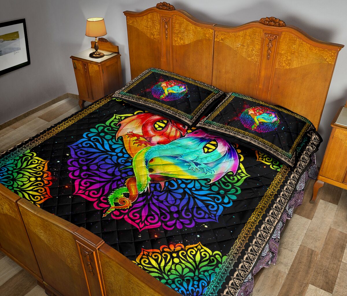 Dragon Heart Mandala Art Style Quilt Bed Set 4- Love Quilt Bedding Set