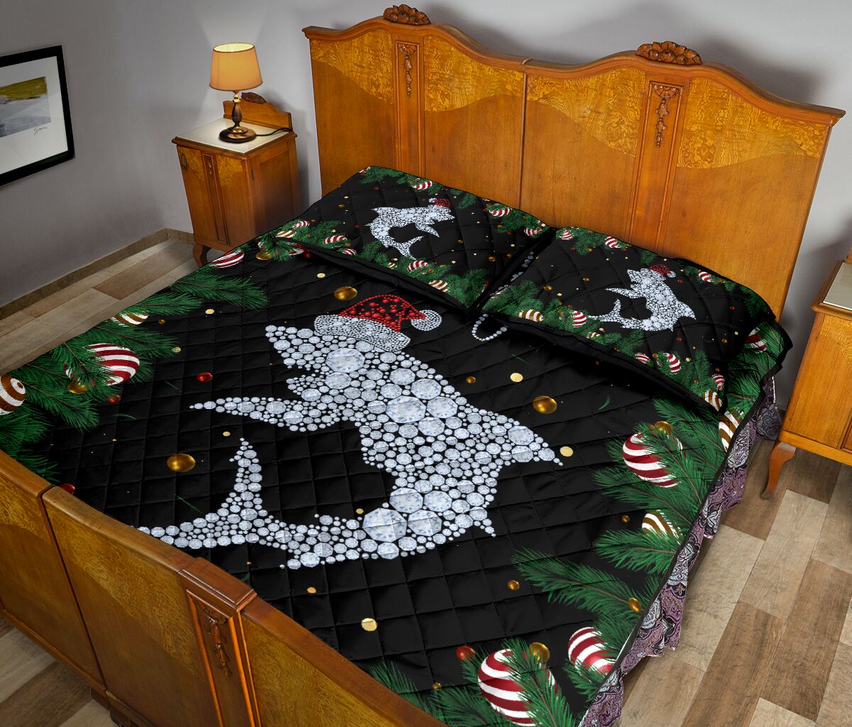Shark Diamond Hat Santa Backgroud Christmas Quilt Bed Set - Love Quilt Bedding Set