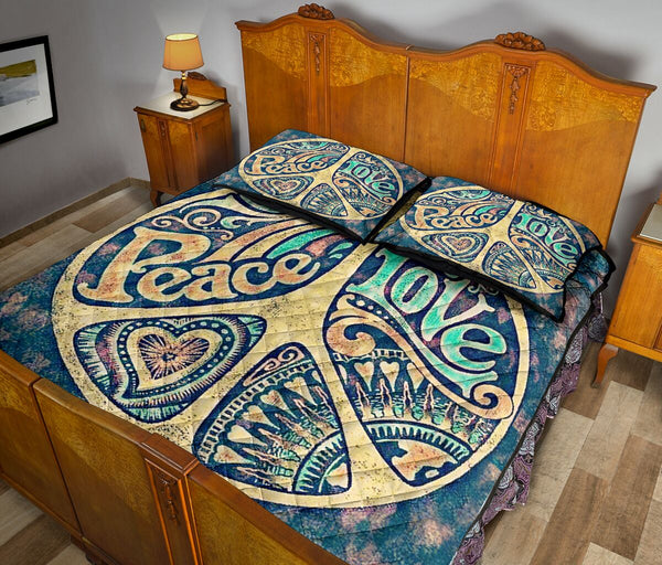 Hippie Peace Love Quilt Bed Set - Love Quilt Bedding Set