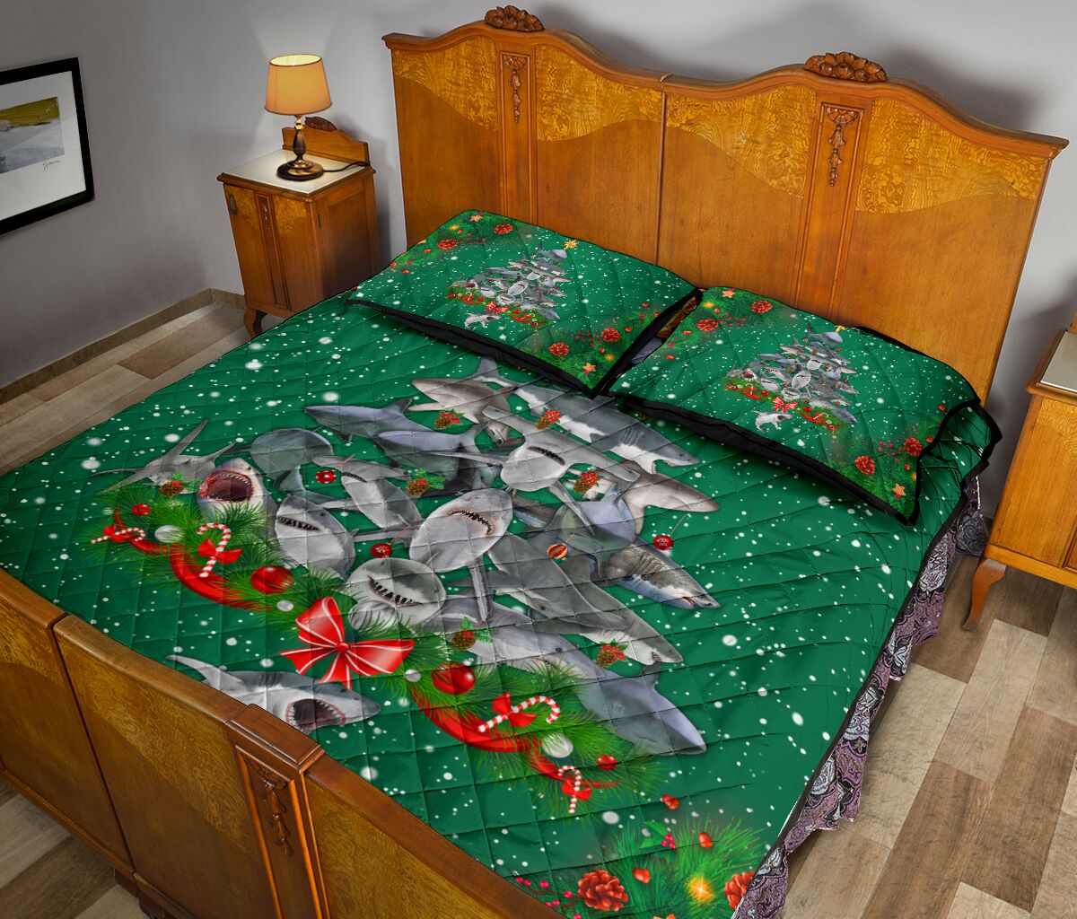 Shark Christmas Style Quilt Bed Set - Love Quilt Bedding Set