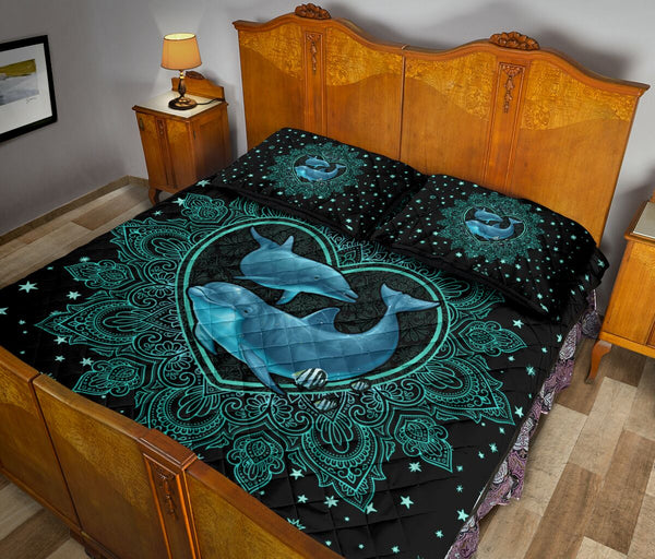 Dolphin Mandala Gold Art Style Quilt Bed Set- Love Quilt Bedding Set