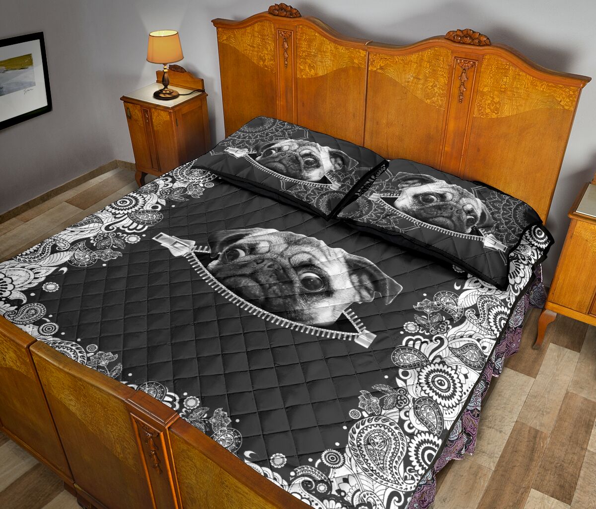 Pug Zipper Floral - Bed Set - Love Quilt Bedding Set