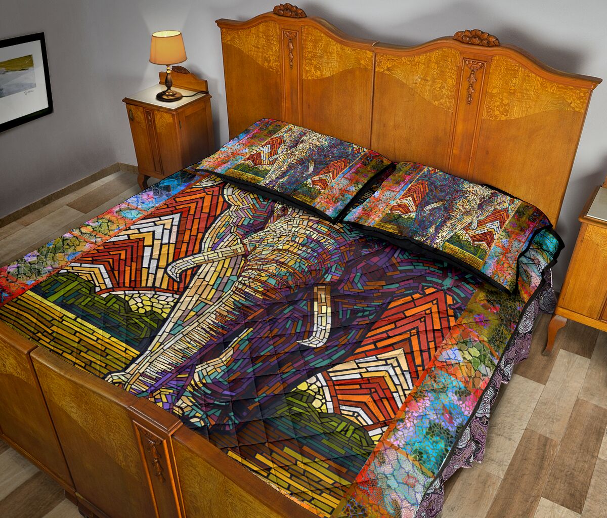 Elephant Paper Mosaic Style Quilt Bed Set - Love Quilt Bedding Set