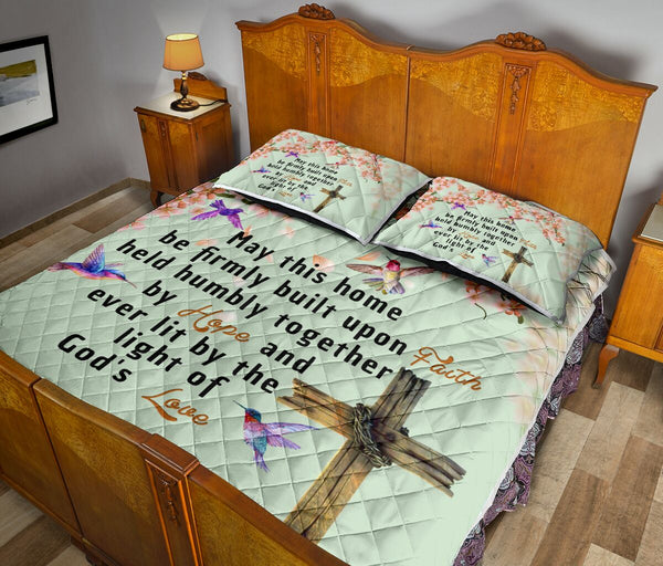 May This Home Be Quotes Cross Hummingbird Quilt Bed Set - Love Quilt Bedding Set