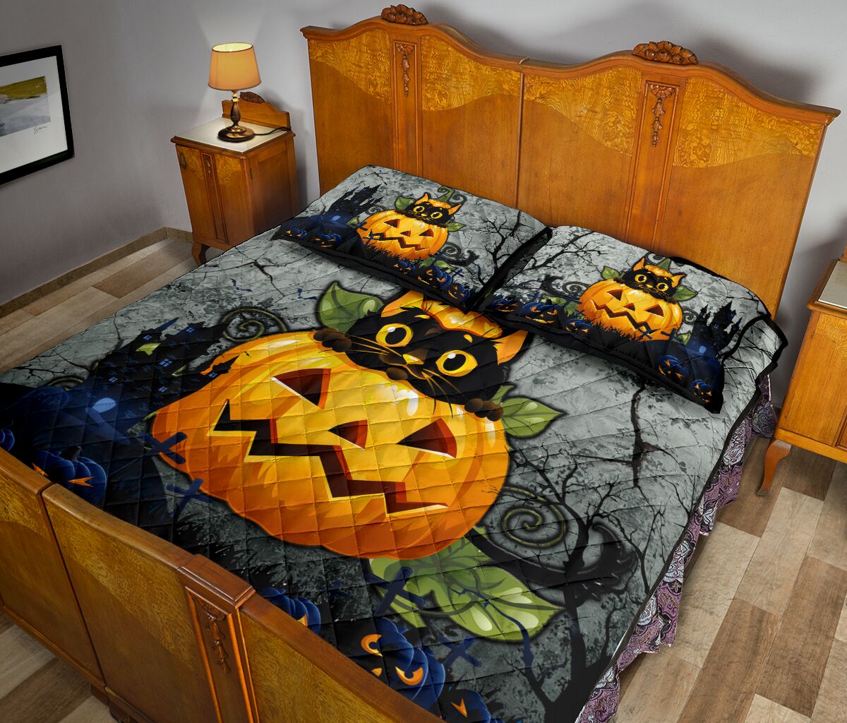 Cat Halloween Style Quilt Bed Set - Love Quilt Bedding Set