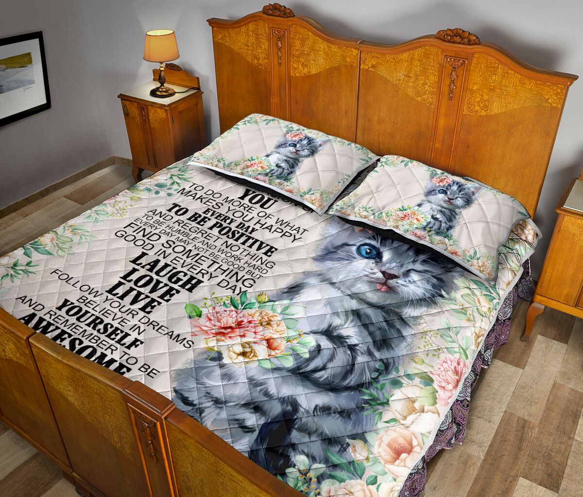 Cat Laugh Love Live Funny Flower Art Quilt Bed Set - Love Quilt Bedding Set